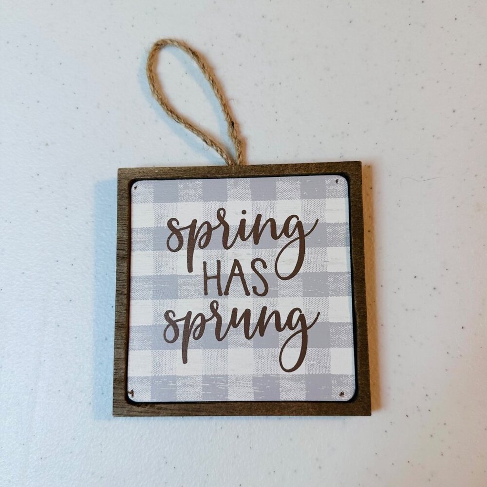Rustic Buffalo Plaid Mini Sign "Spring Has Sprung" Hanging Decoration Twine Rope